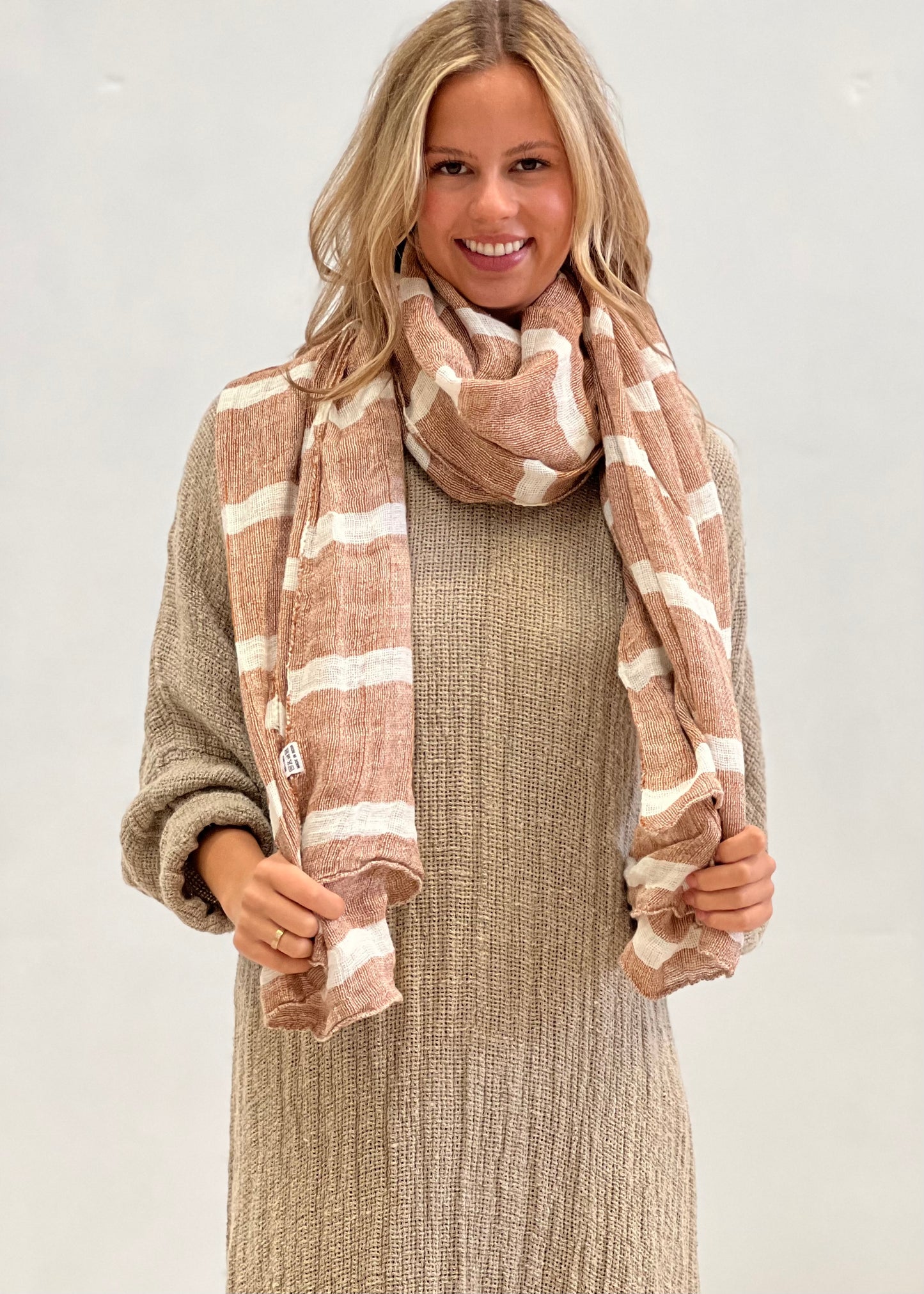 Skye Scarf/Sarong Rust & White Stripe