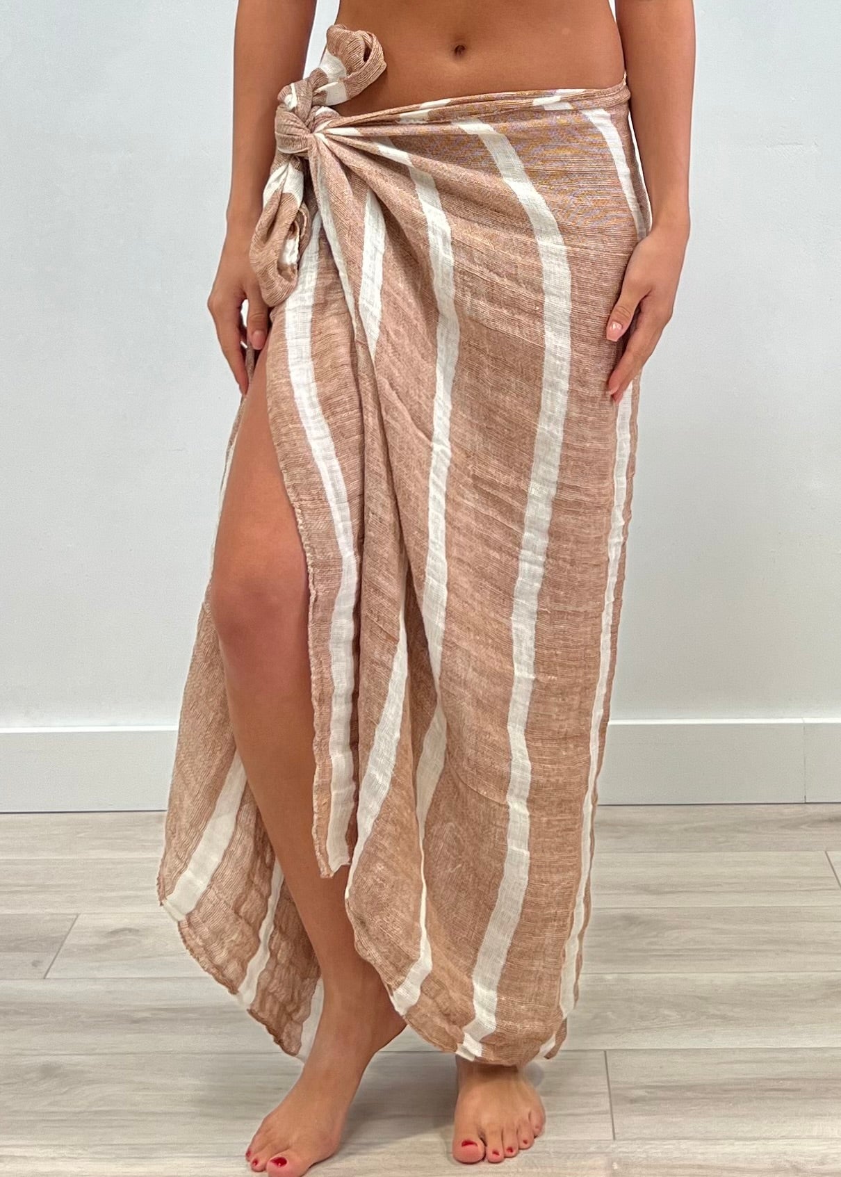 Skye Scarf/Sarong Rust & White Stripe