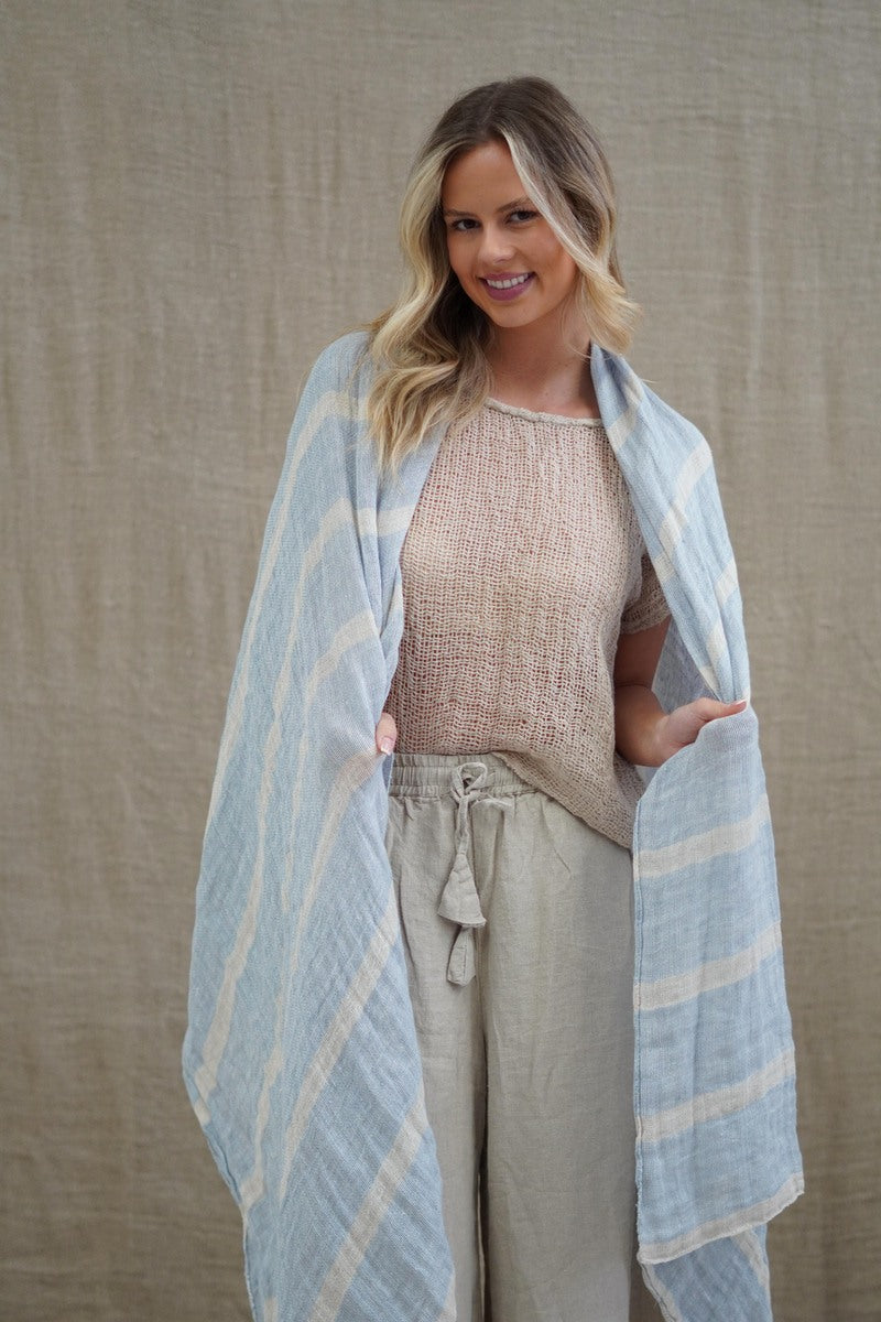 Skye Scarf/Sarong Blue & White Stripe