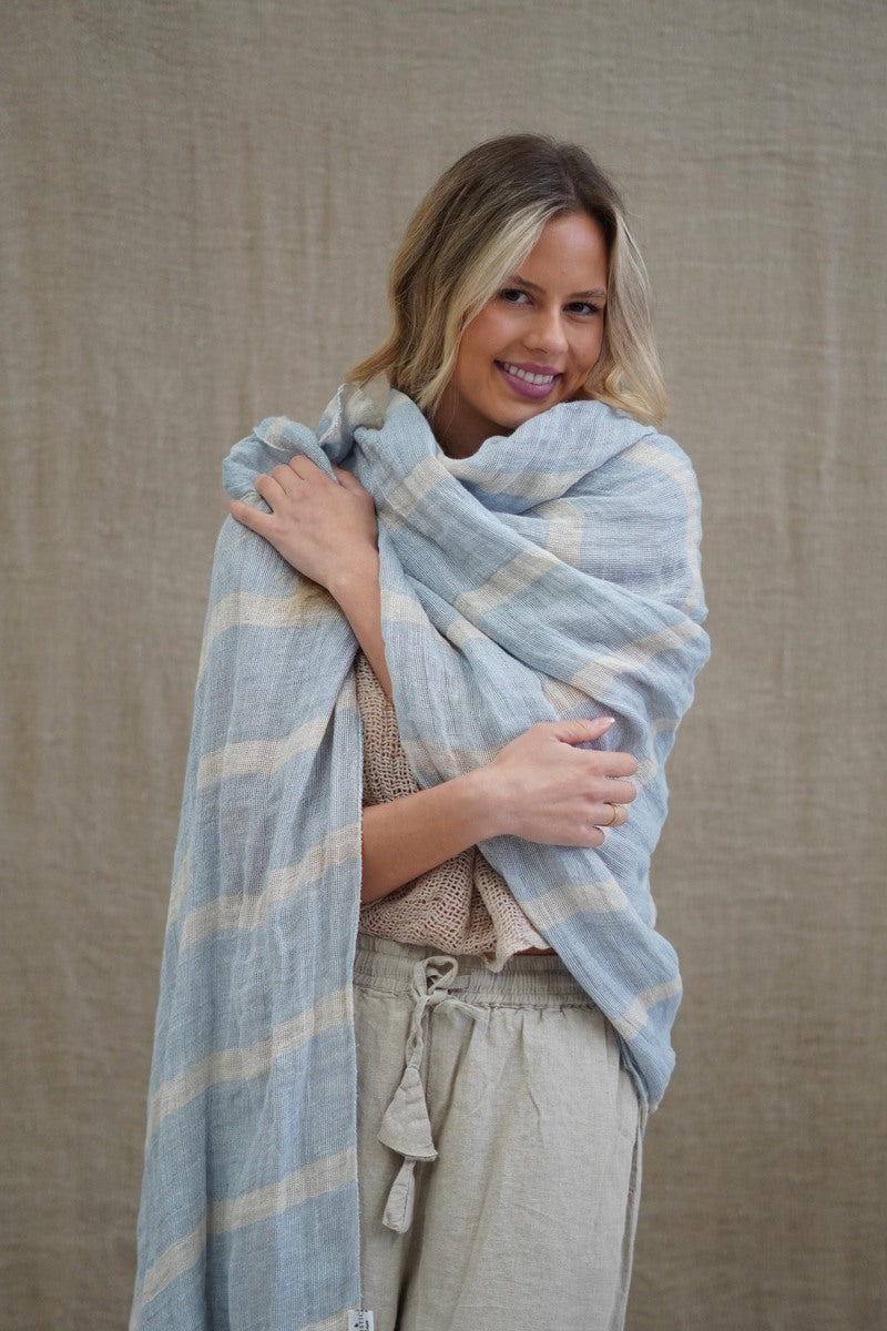 Skye Scarf/Sarong Blue & White Stripe