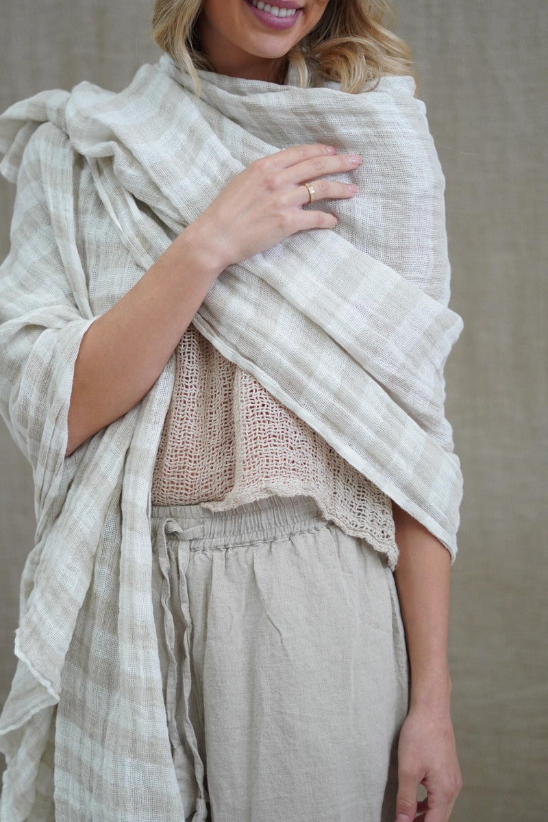 Skye Scarf/Sarong Natural & White Stripe