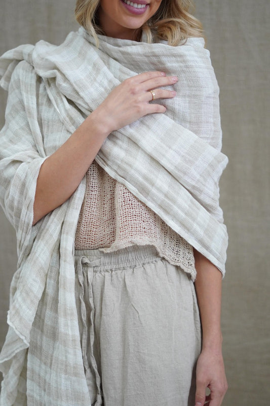 Skye Scarf/Sarong Natural & White Stripe