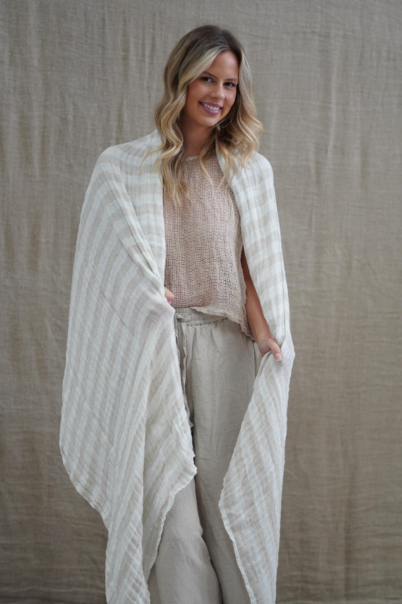 Skye Scarf/Sarong Natural & White Stripe