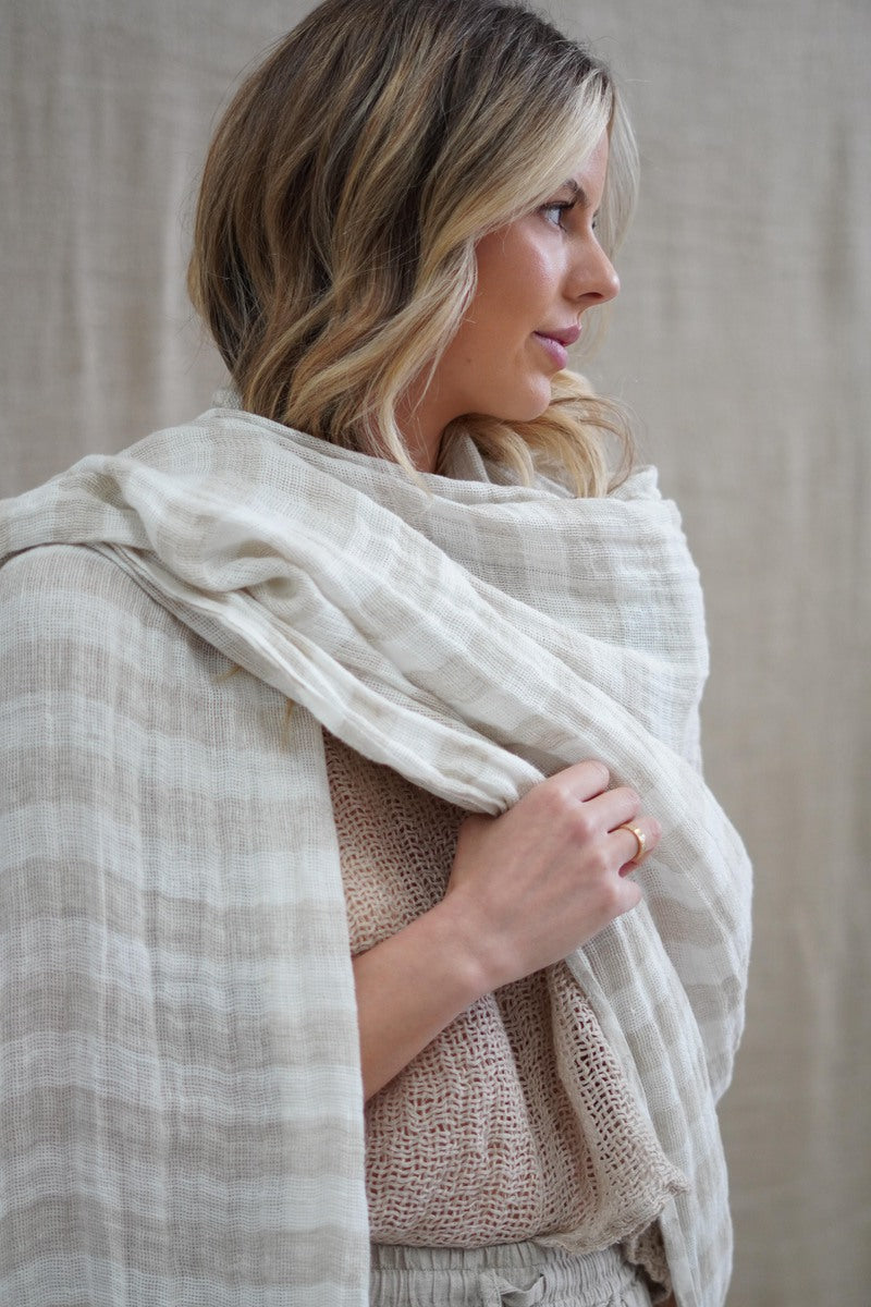 Skye Scarf/Sarong Natural & White Stripe