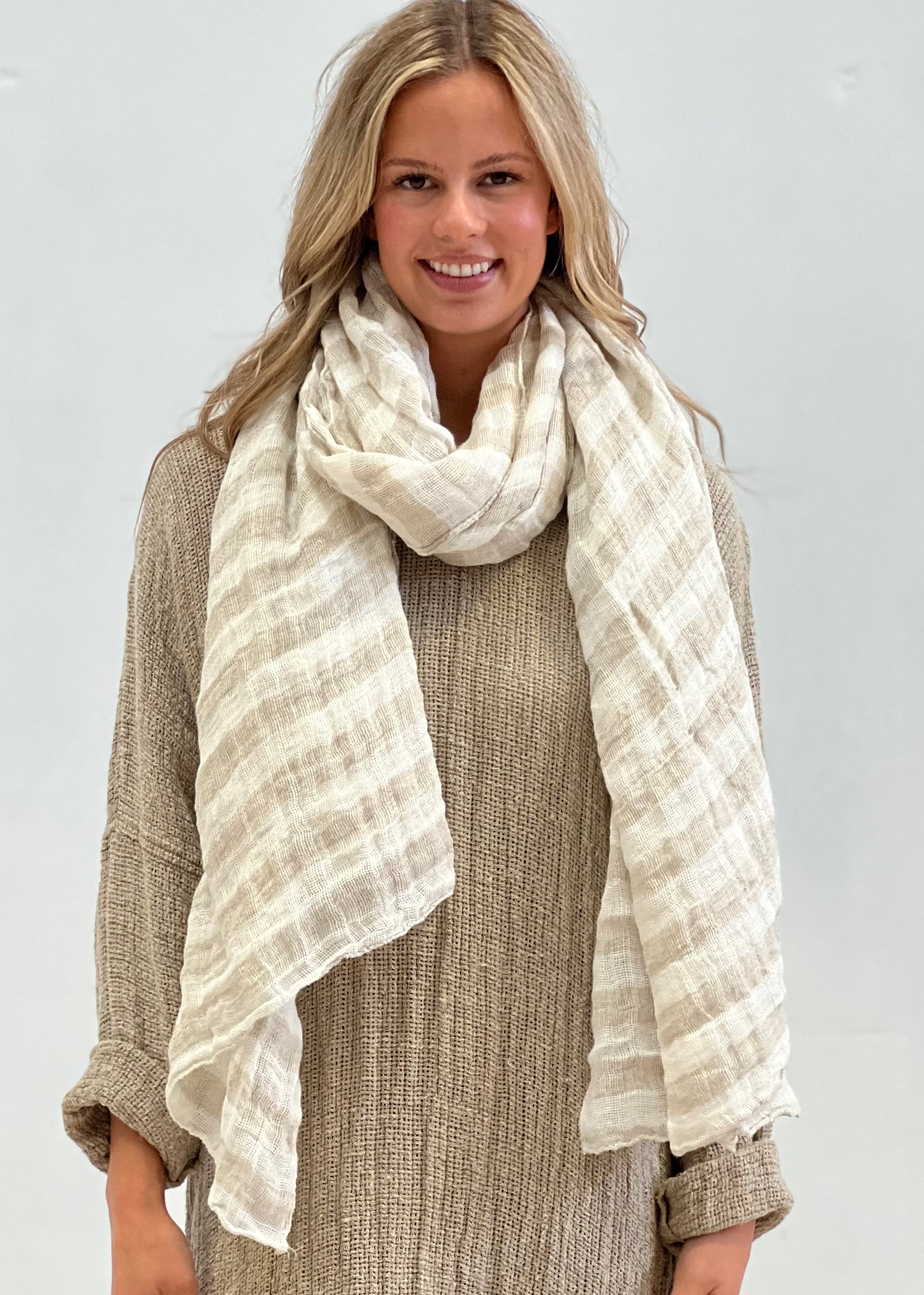 Skye Scarf/Sarong Natural & White Stripe