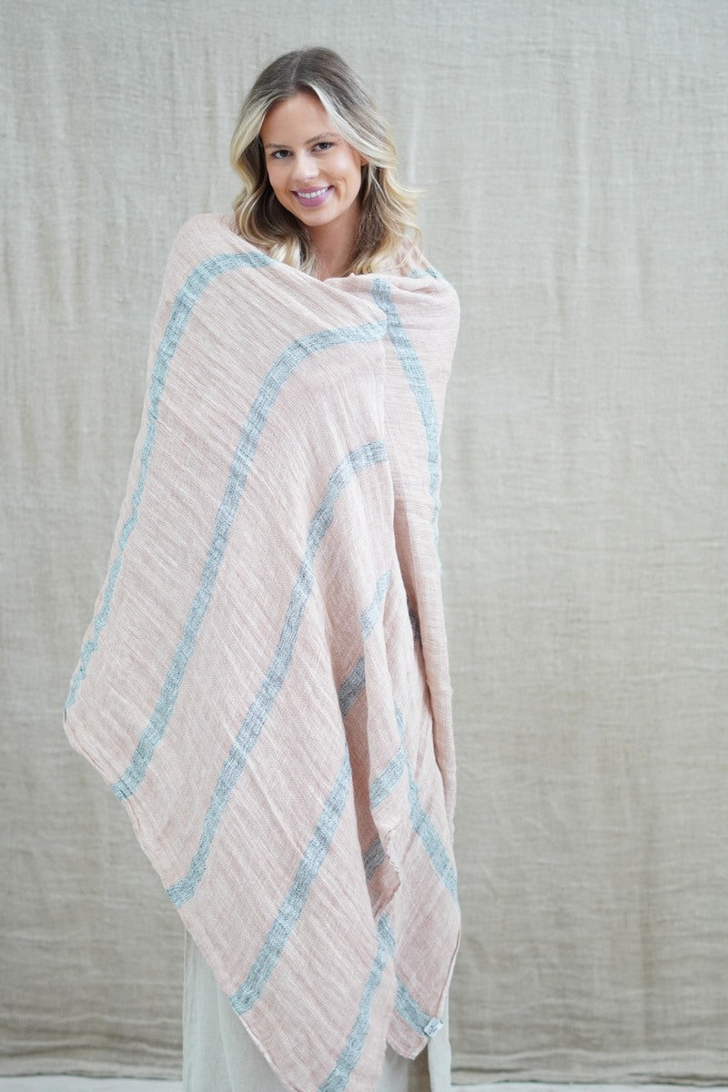 Skye Scarf/Sarong Pink & Grey Stripe