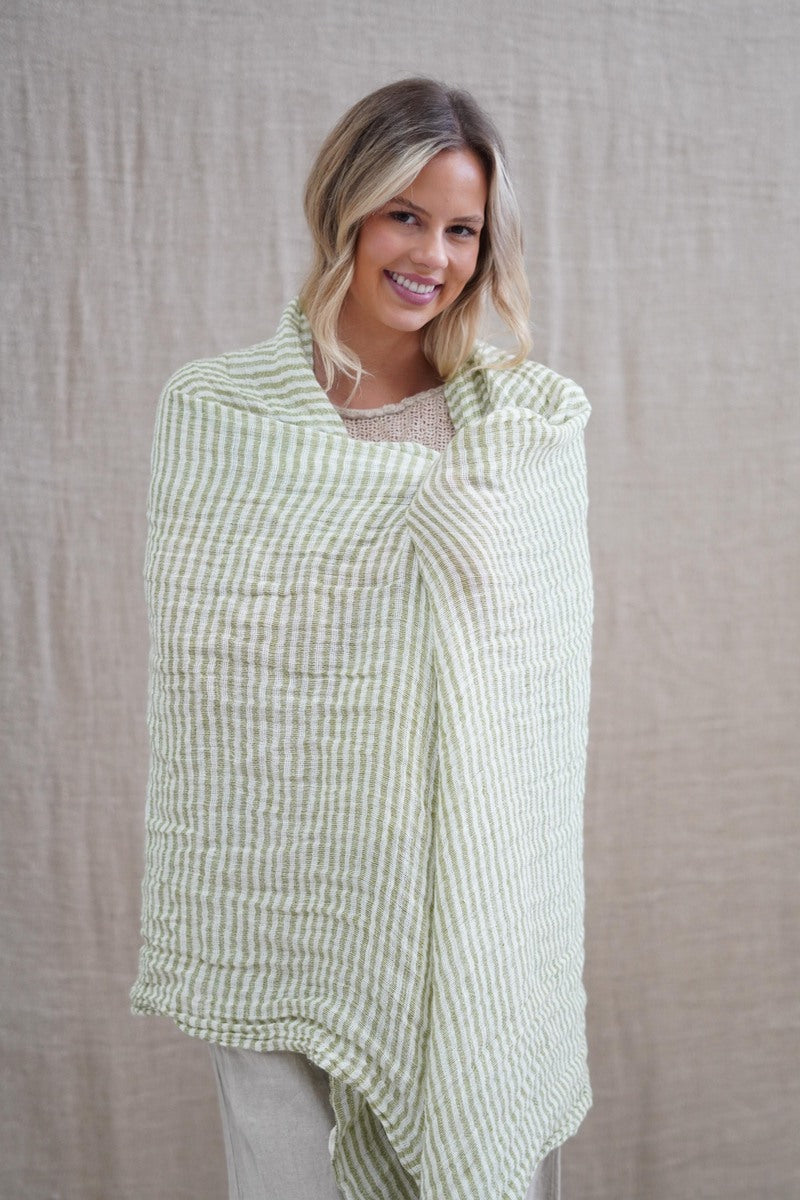 Skye Scarf/Sarong White & Green Stripe