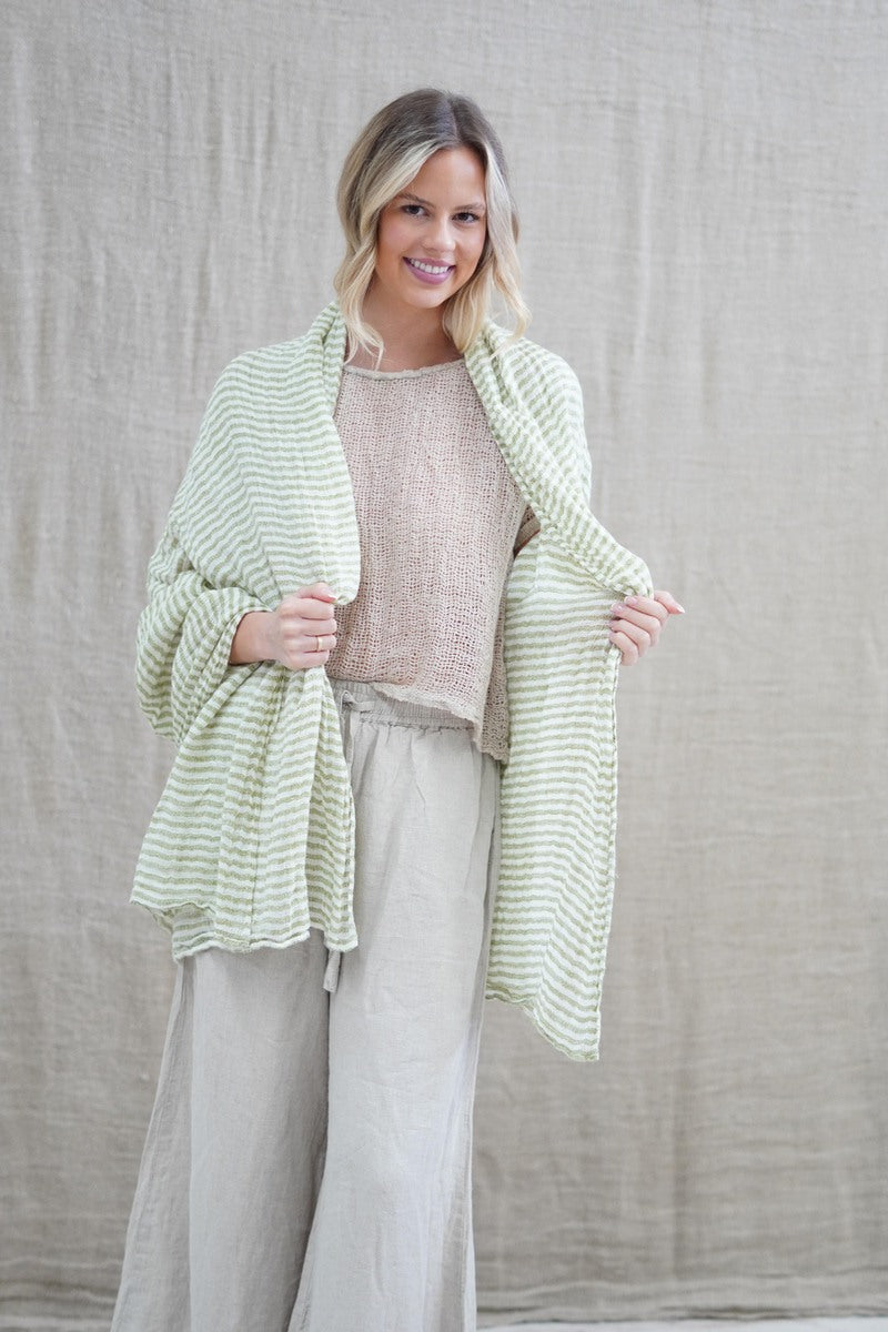Skye Scarf/Sarong White & Green Stripe