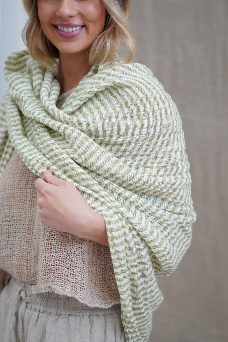 Skye Scarf/Sarong White & Green Stripe