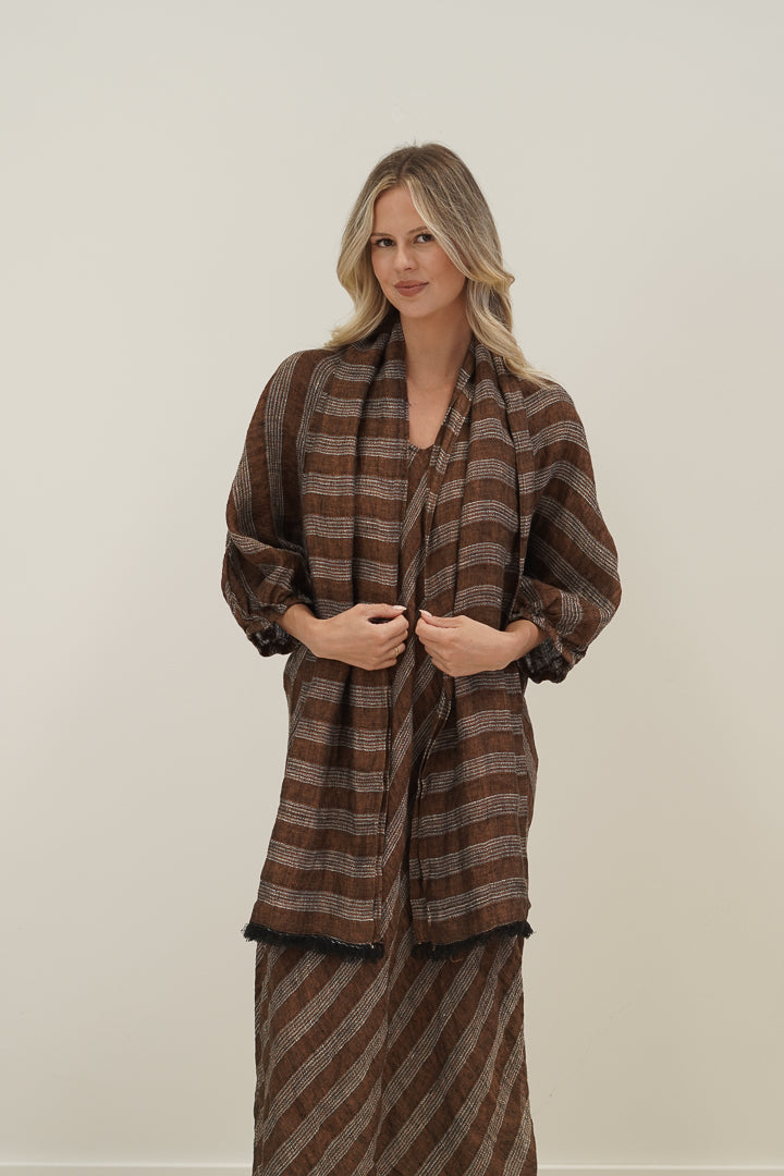 Kelly Linen Scarf Rust & White Stripes 50 X 180Cm