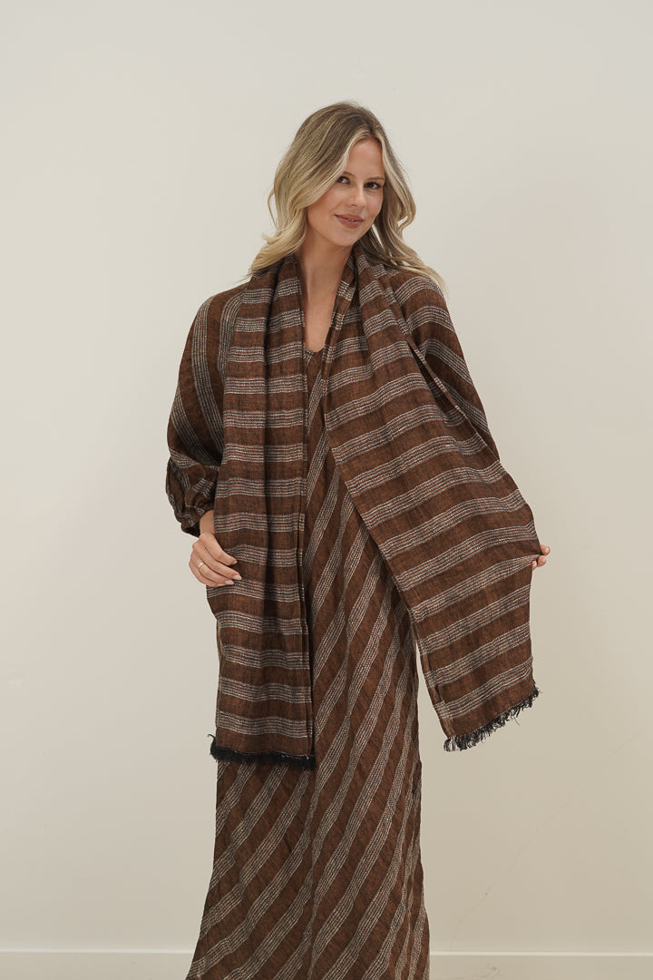 Kelly Linen Scarf Rust & White Stripes 50 X 180Cm