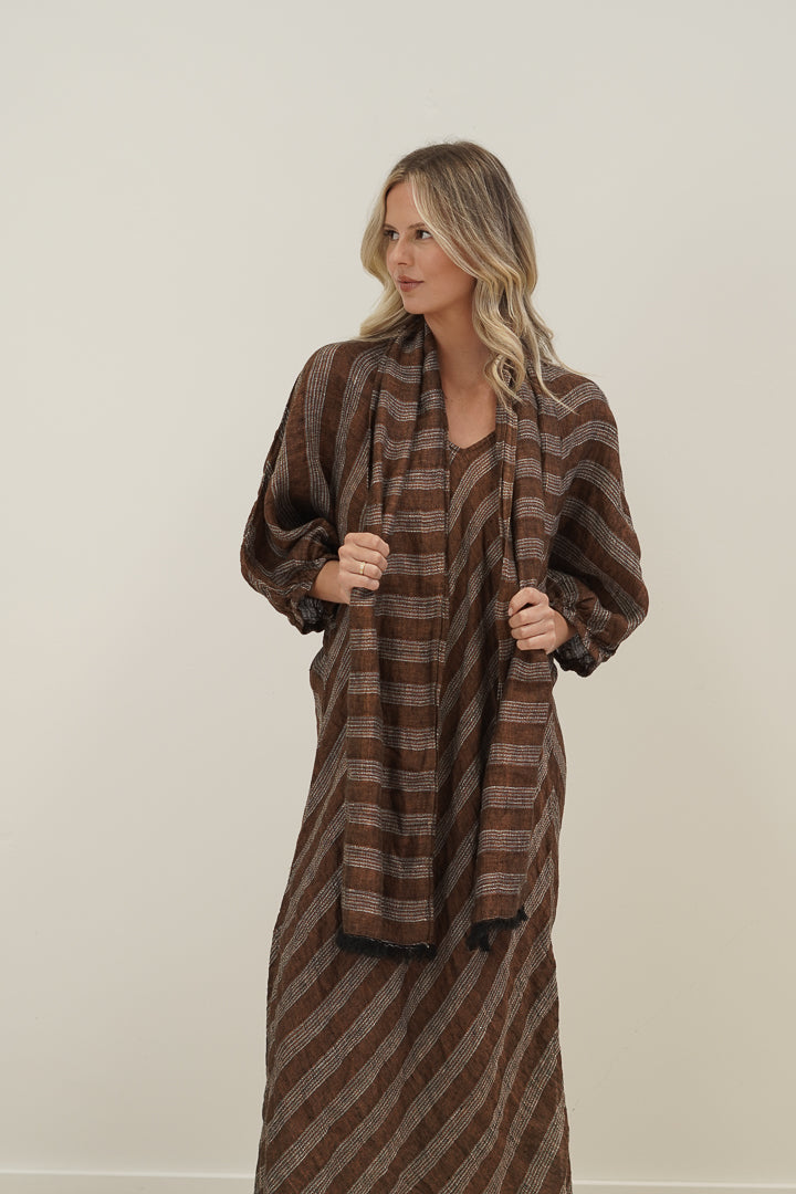 Kelly Linen Scarf Rust & White Stripes 50 X 180Cm