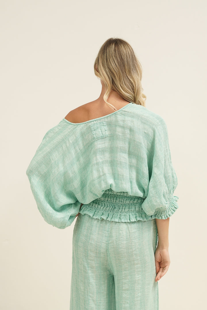 Serena Shirred Hem Top Cascade Green Combo
