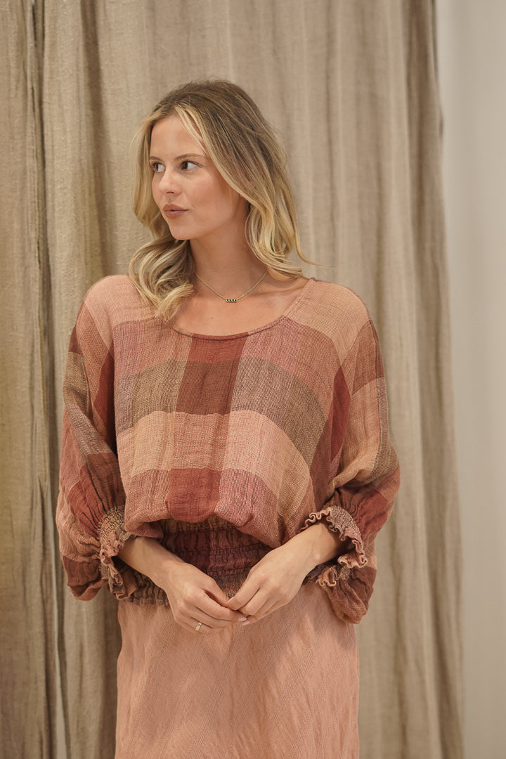 Serena Shirred Hem Top Cameo Brown Combo