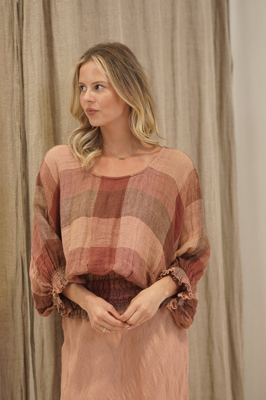 Serena Shirred Hem Top Cameo Brown Combo