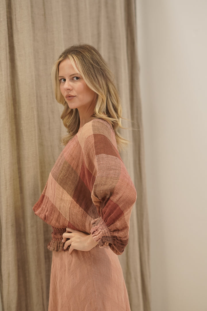 Serena Shirred Hem Top Cameo Brown Combo