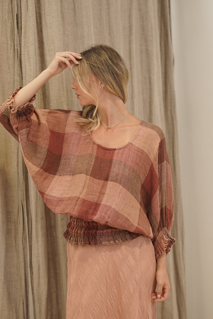 Serena Shirred Hem Top Cameo Brown Combo