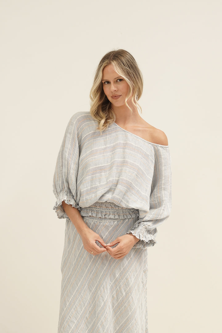Serena Shirred Hem Top Lemon Sorbet Multi Stripes