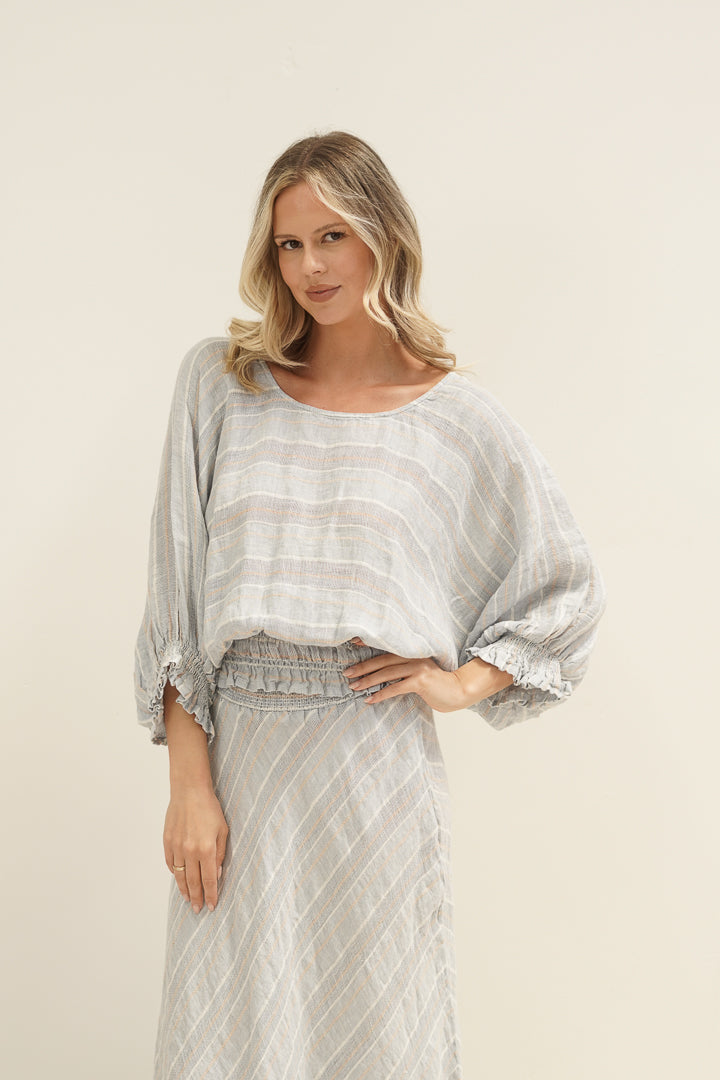 Serena Shirred Hem Top Lemon Sorbet Multi Stripes