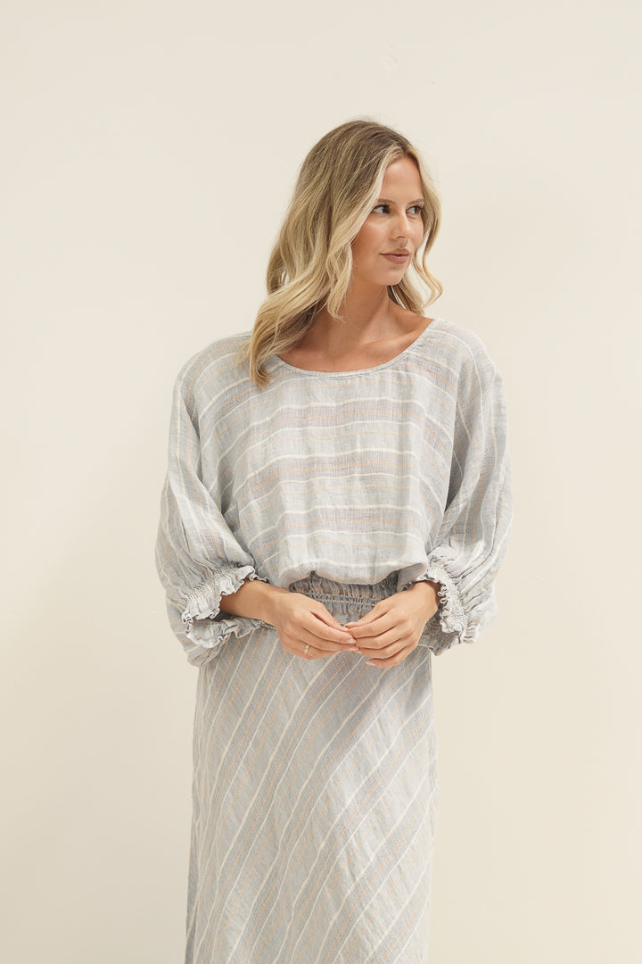 Serena Shirred Hem Top Lemon Sorbet Multi Stripes