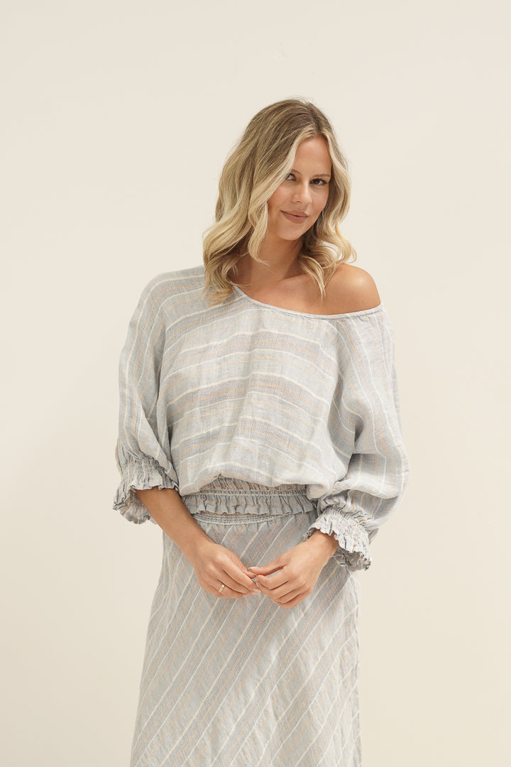 Serena Shirred Hem Top Lemon Sorbet Multi Stripes