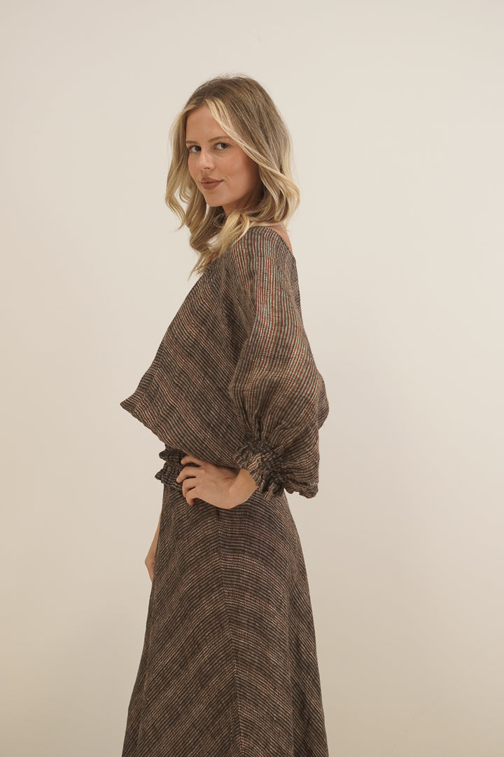 Serena Shirred Hem Top Toasted Earth Combo