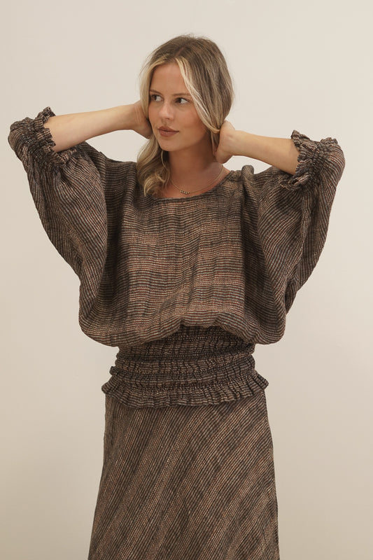 Serena Shirred Hem Top Toasted Earth Combo