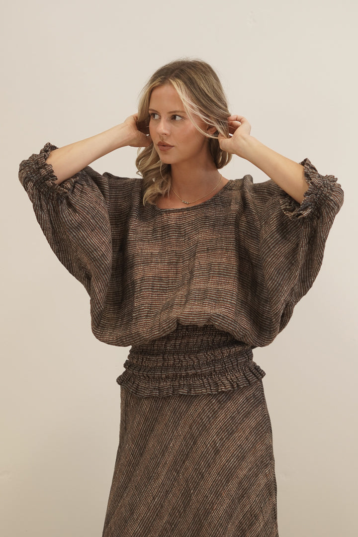 Serena Shirred Hem Top Toasted Earth Combo