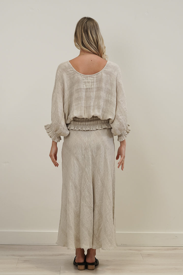 Serena Shirred Hem Top Natural Combo