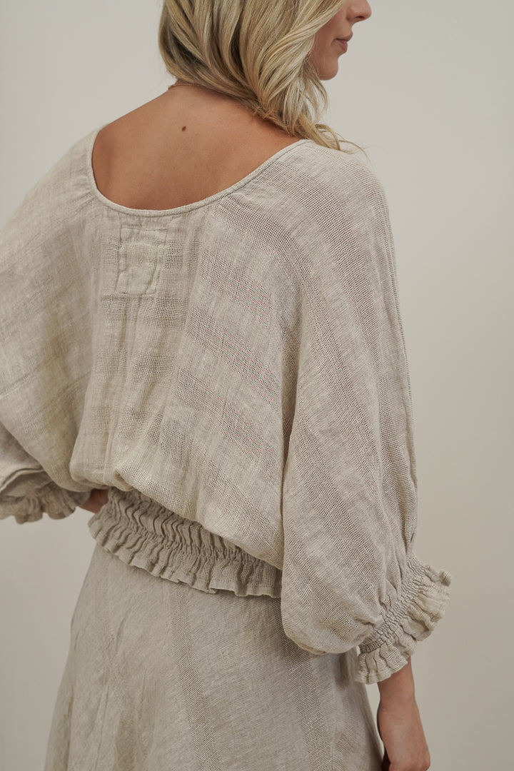Serena Shirred Hem Top Natural Combo