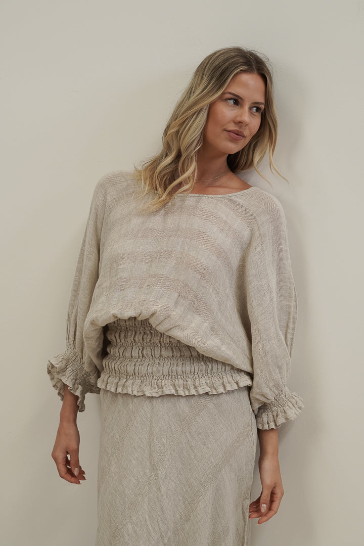 Serena Shirred Hem Top Natural Combo