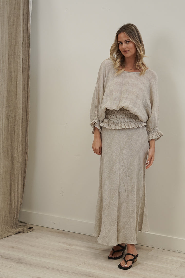 Serena Shirred Hem Top Natural Combo