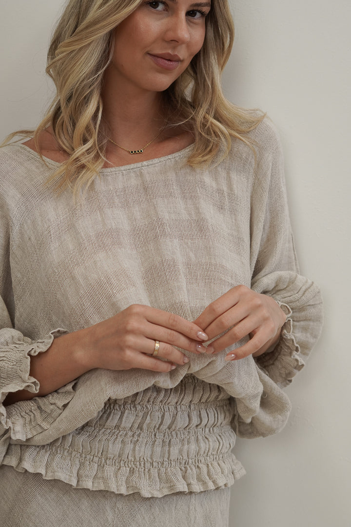 Serena Shirred Hem Top Natural Combo