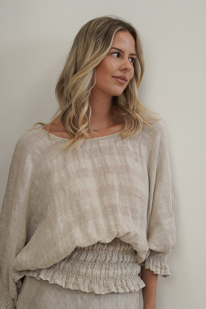 Serena Shirred Hem Top Natural Combo