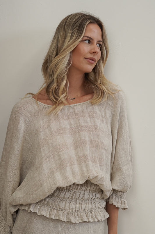 Serena Shirred Hem Top Natural Combo