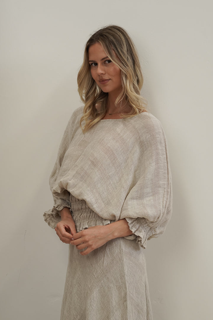 Serena Shirred Hem Top Natural Combo