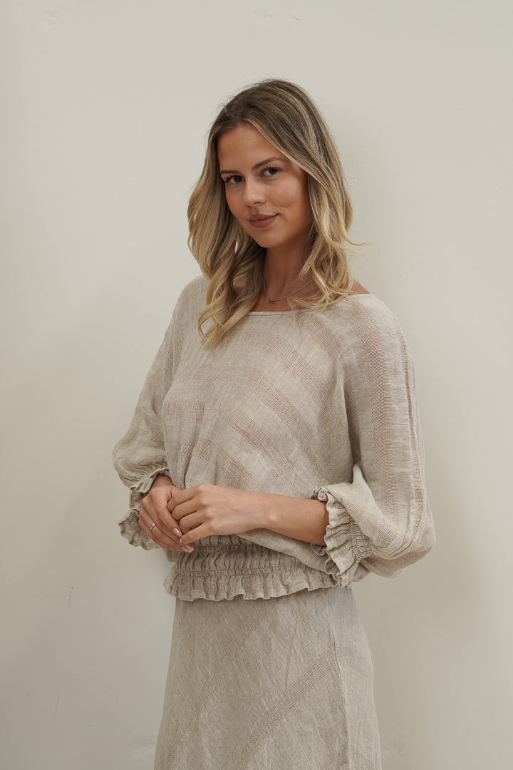 Serena Shirred Hem Top Natural Combo