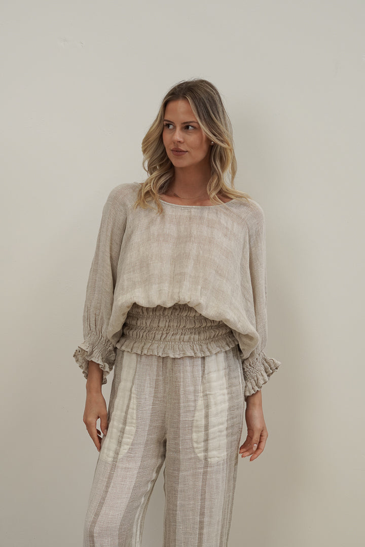 Serena Shirred Hem Top Natural Combo