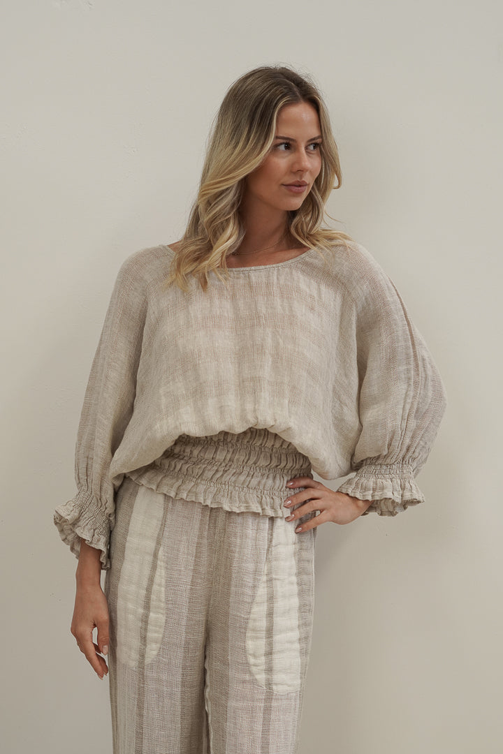 Serena Shirred Hem Top Natural Combo