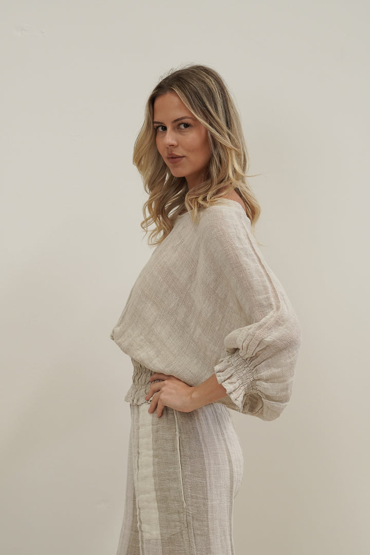 Serena Shirred Hem Top Natural Combo