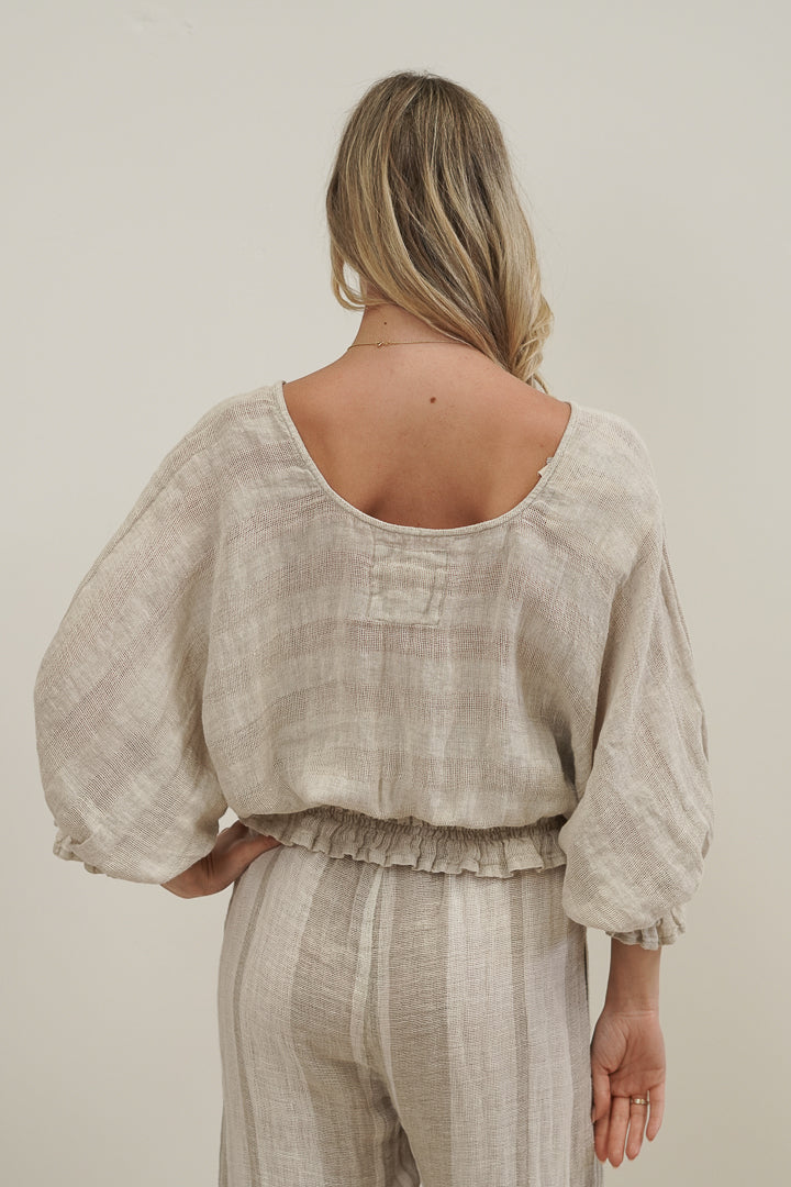 Serena Shirred Hem Top Natural Combo