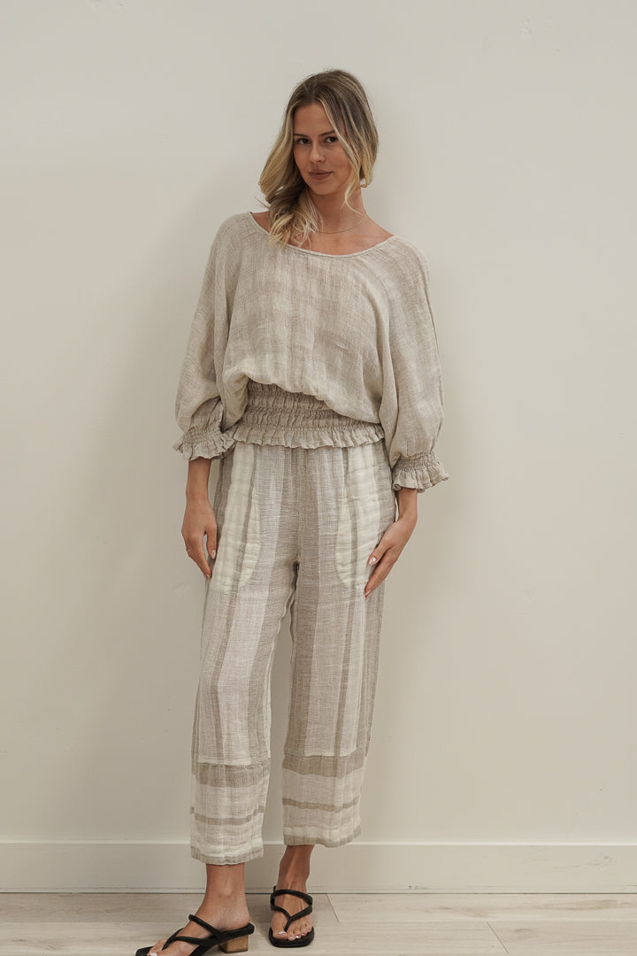 Serena Shirred Hem Top Natural Combo