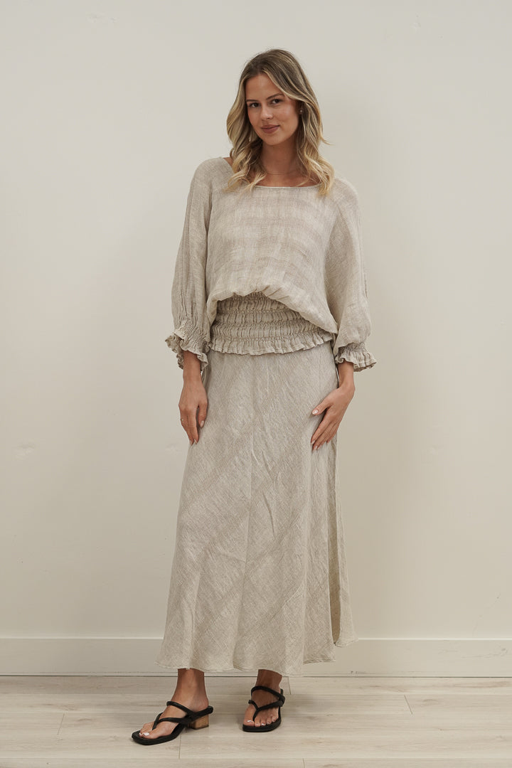 Serena Shirred Hem Top Natural Combo