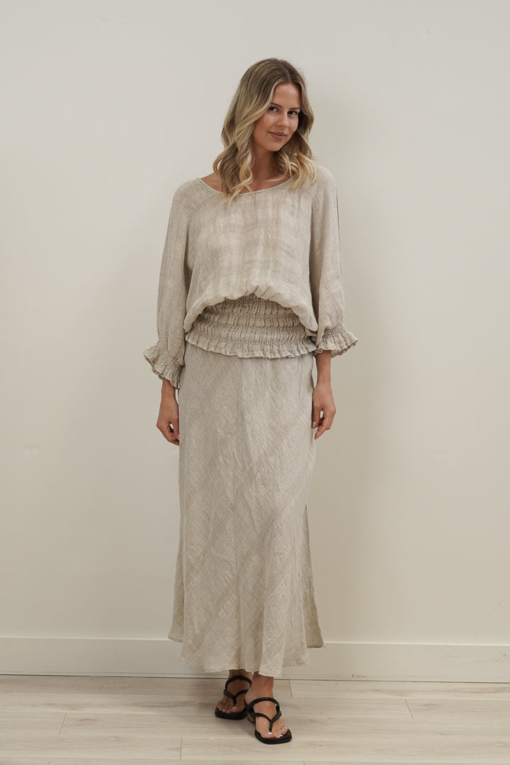 Serena Shirred Hem Top Natural Combo