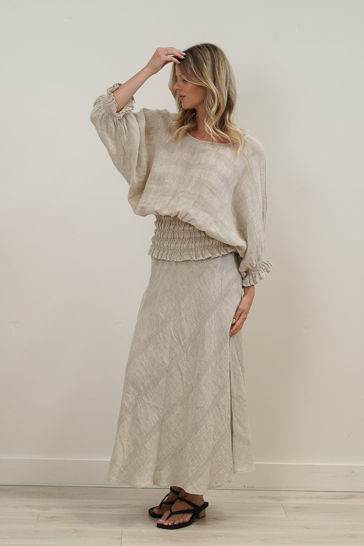 Serena Shirred Hem Top Natural Combo