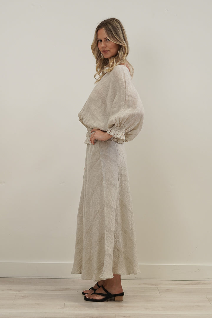 Serena Shirred Hem Top Natural Combo