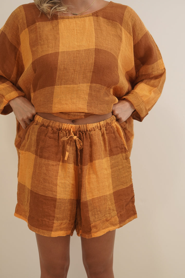 Eve Linen Short Spiced Ochre Check