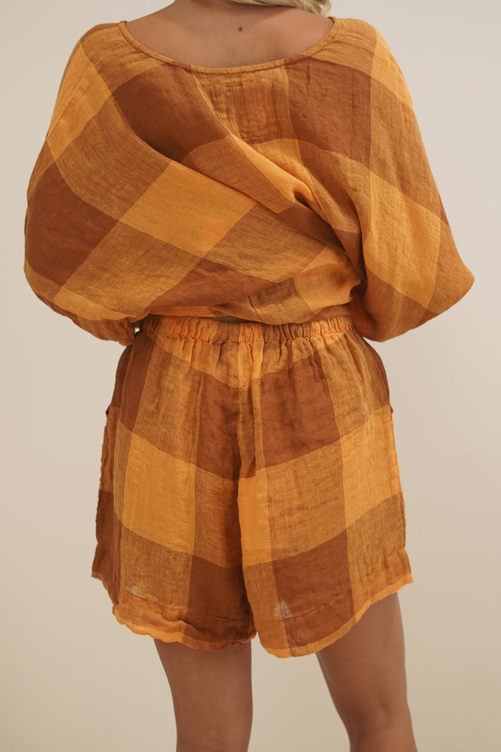 Eve Linen Short Spiced Ochre Check