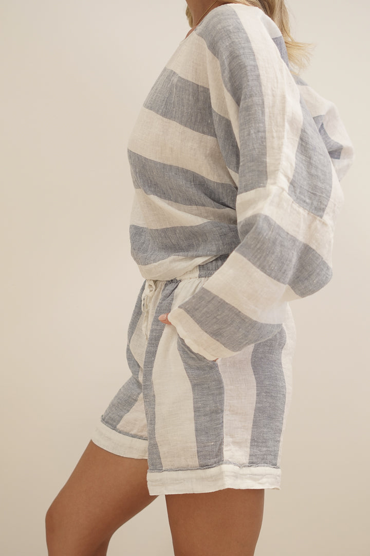 Eve Linen Short Corn Blue Stripe