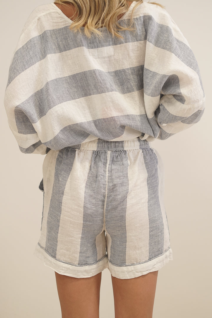 Eve Linen Short Corn Blue Stripe